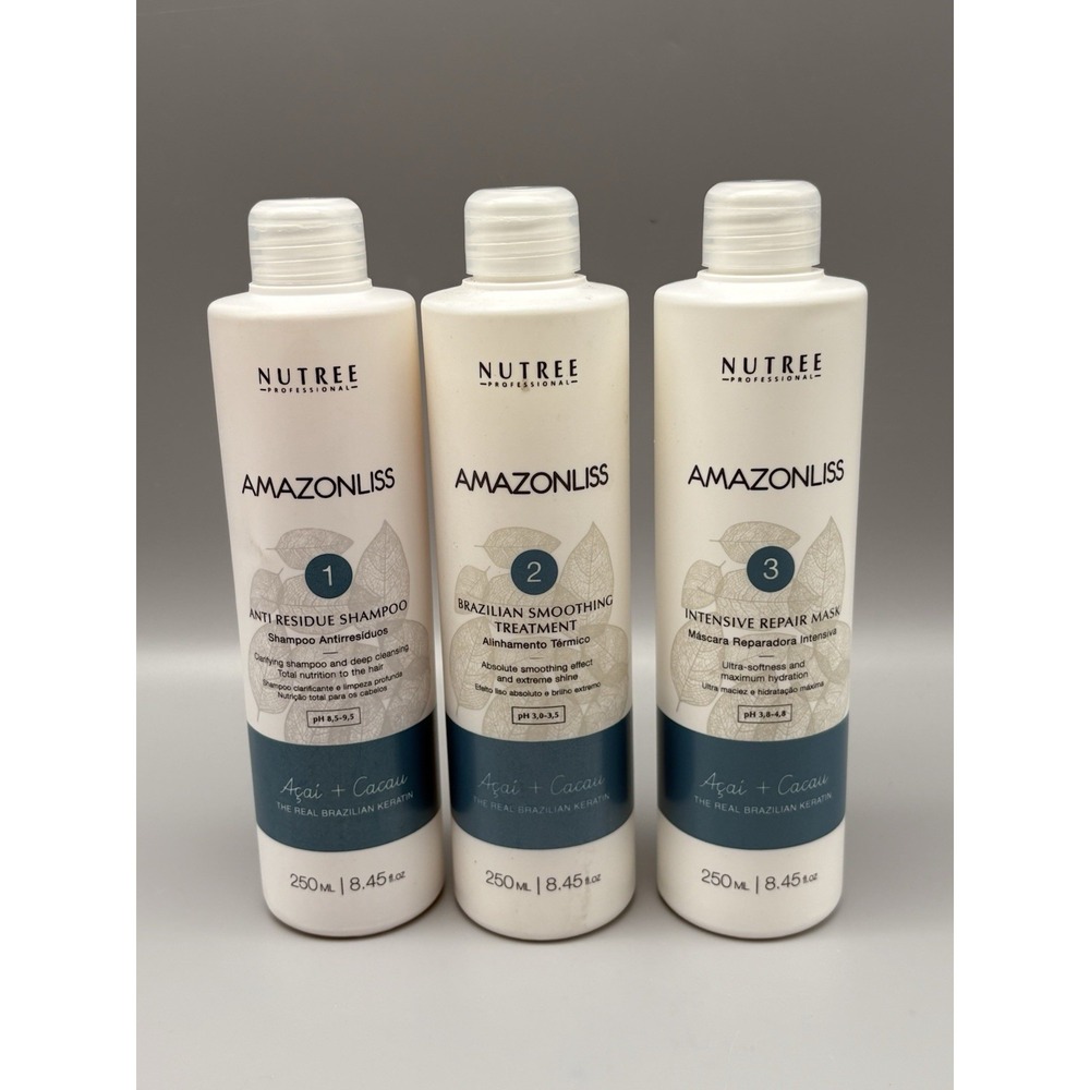 Nutree Amazonliss Keratin Hair Treatment Straightening 8.45 Fl Oz 3 Step Kit
